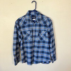 Vintage Wrangler Western Button Up Blue Plaid Pearl Snap Long Sleeve XL